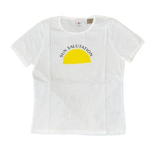 NWT J. Crew White W/Yellow "Sun Salutation" Graphic T-Shirt - SIZE MEDIUM